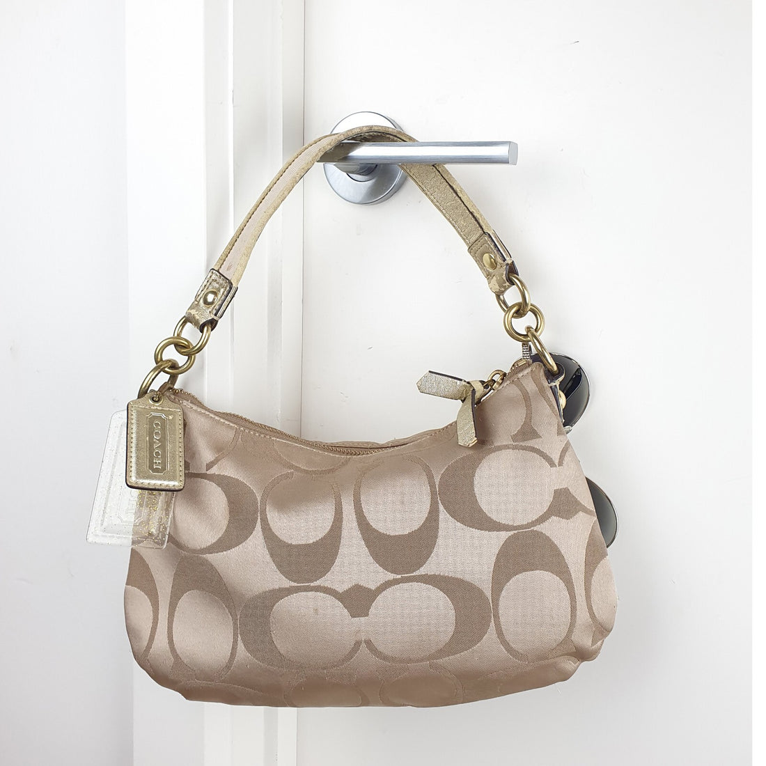 Coach Signature Canvas and Metallic Leather Hobo Shoulder Bag