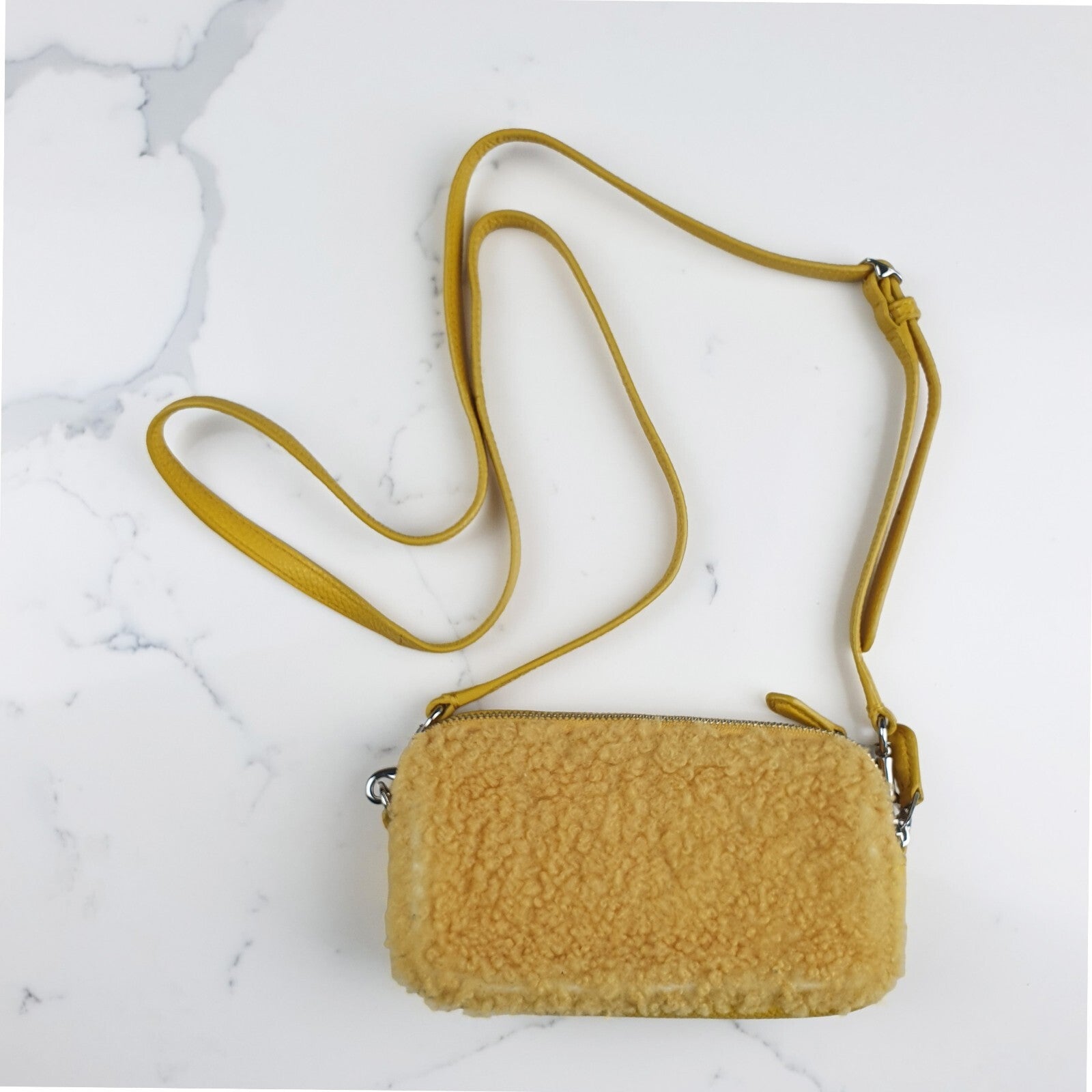 Very Rare Coach Yellow Shearling and Leather Crossbody Bag