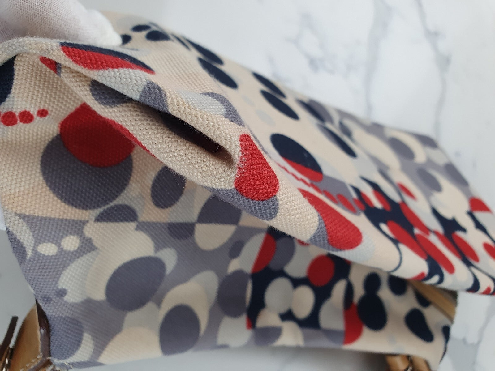 Pelle Borsa Canvas and Leather Shoulder Bag with Polka Dot Pattern