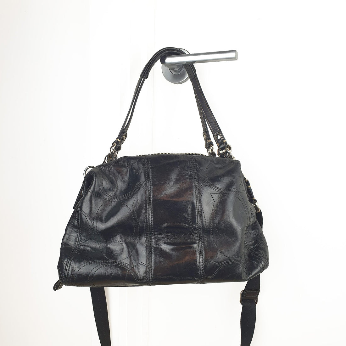 Coach Black Leather Shoulder Bag with Adjustable Strap