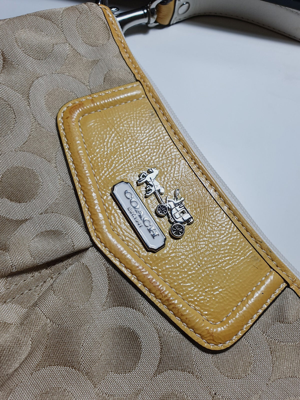 Coach Vintage Signature Jacquard Small Shoulder Bag Beige and Yellow