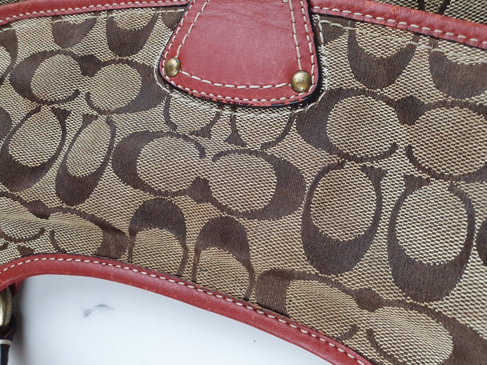 Coach Signature Canvas and Leather Shoulder Bag with Turnlock Closure