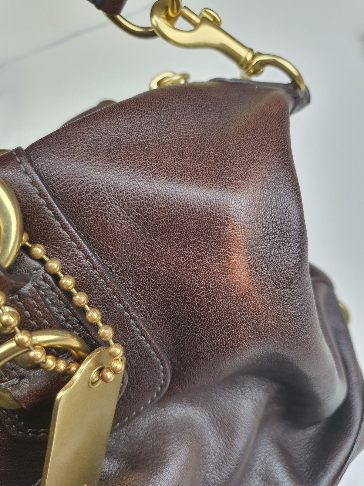 Coach Brown Leather Satchel Handbag with Gold Hardware