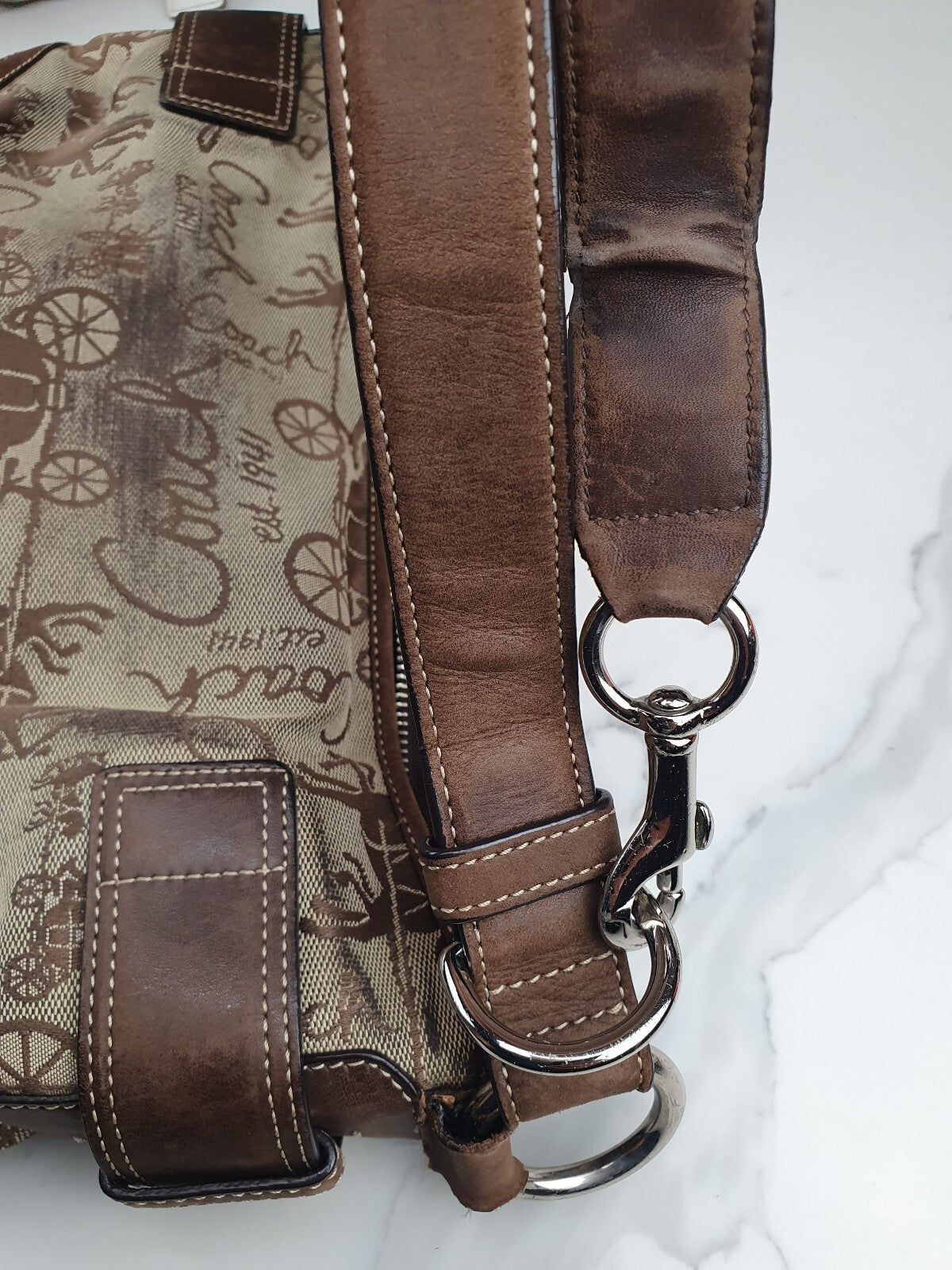 Coach Vintage Brown Leather and Canvas Shoulder Bag