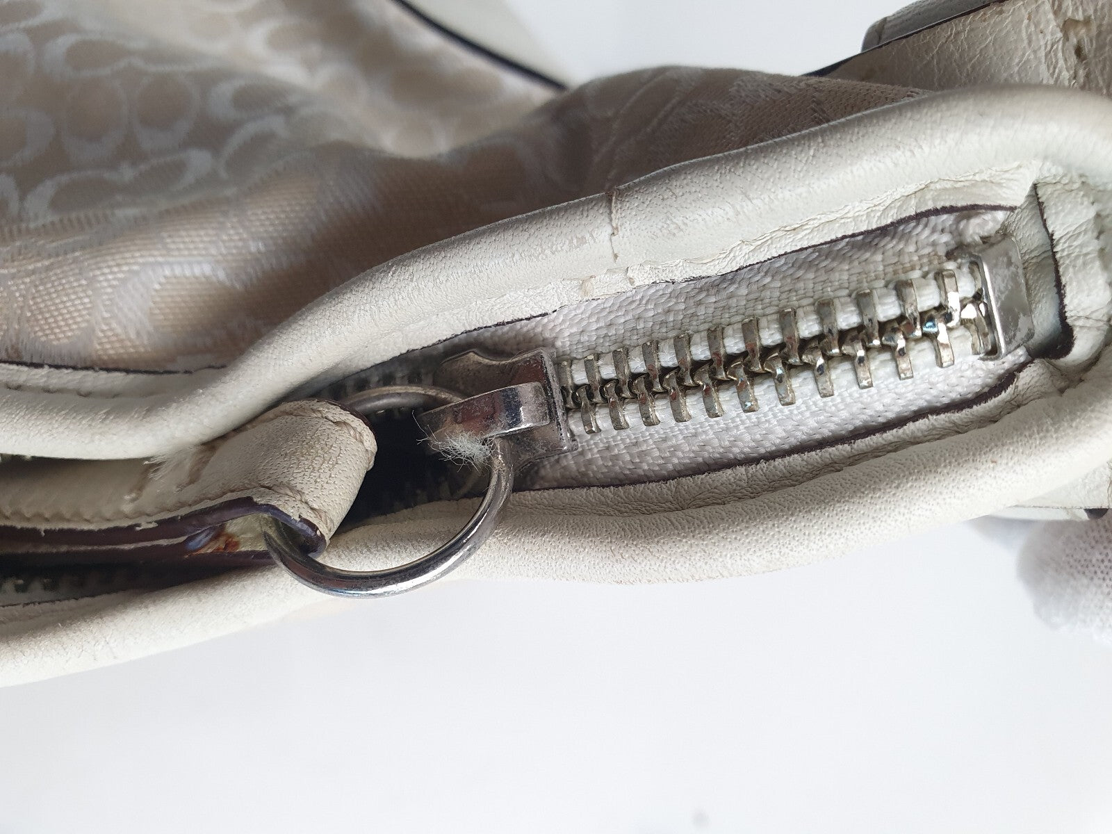 Coach Vintage Cream Signature Canvas and Leather Hobo Bag