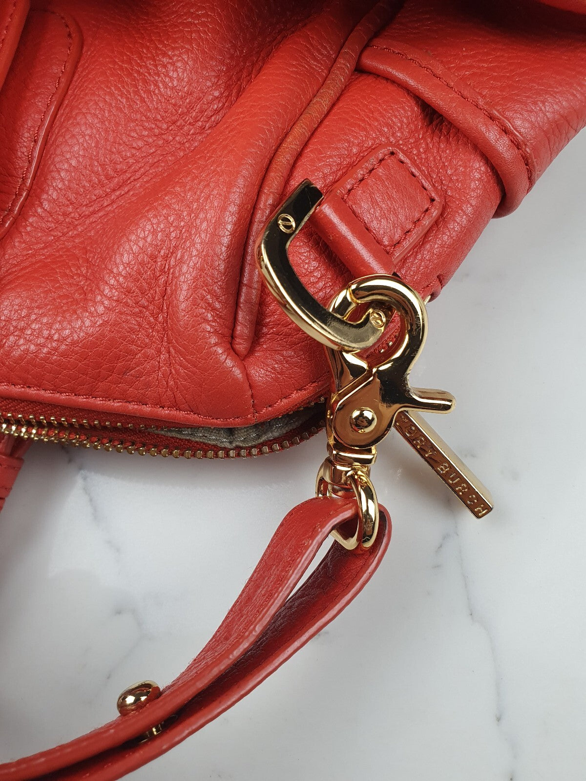 Tory Burch Orange Leather Satchel Bag with Gold Hardware