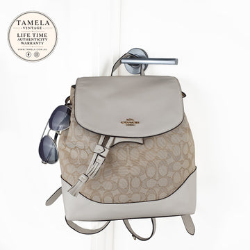 Coach Signature Canvas and Leather Backpack in Beige and White