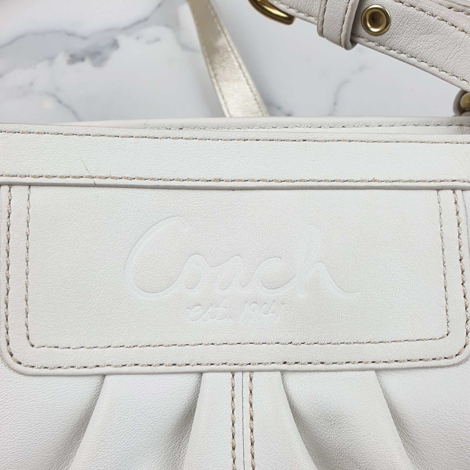 Coach White Leather Shoulder Bag with Gold Hardware