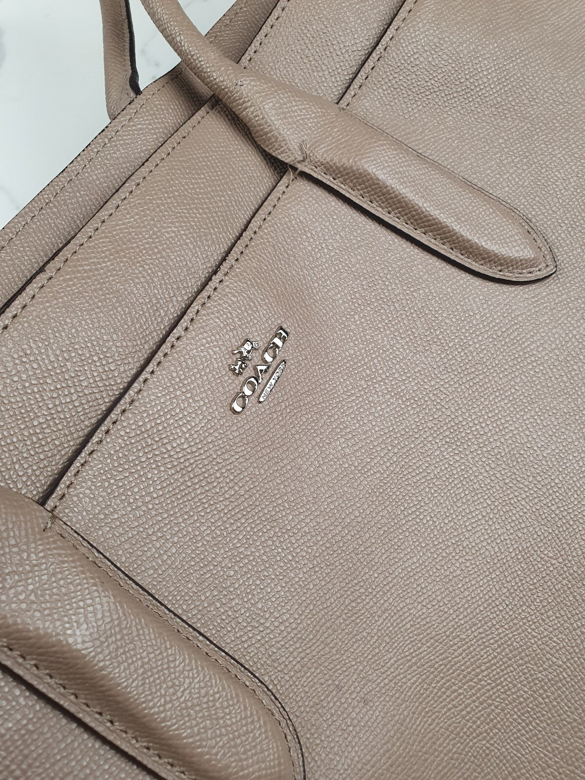 Coach Beige Leather Tote Handbag