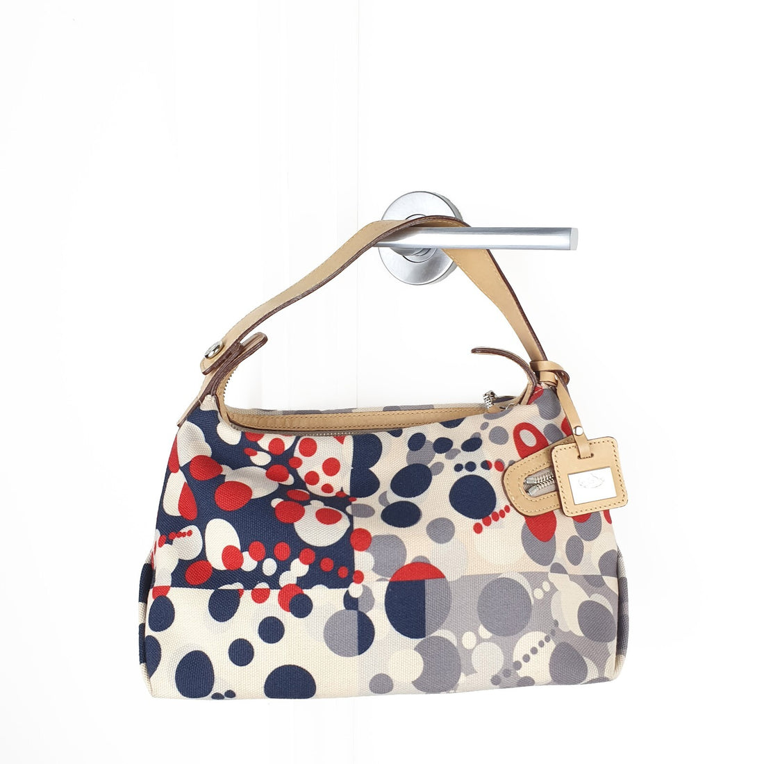 Pelle Borsa Canvas and Leather Shoulder Bag with Polka Dot Pattern