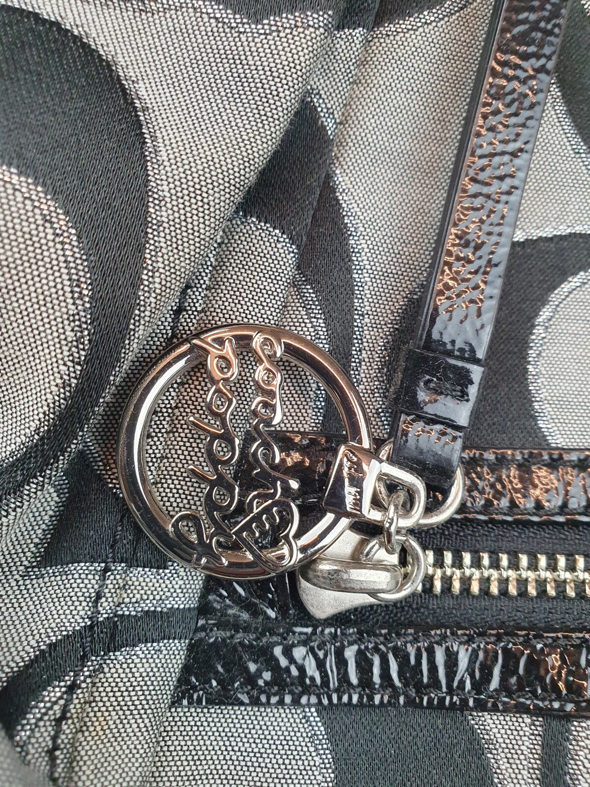Coach Signature Black and Grey Hobo Shoulder Bag with Pink Interior
