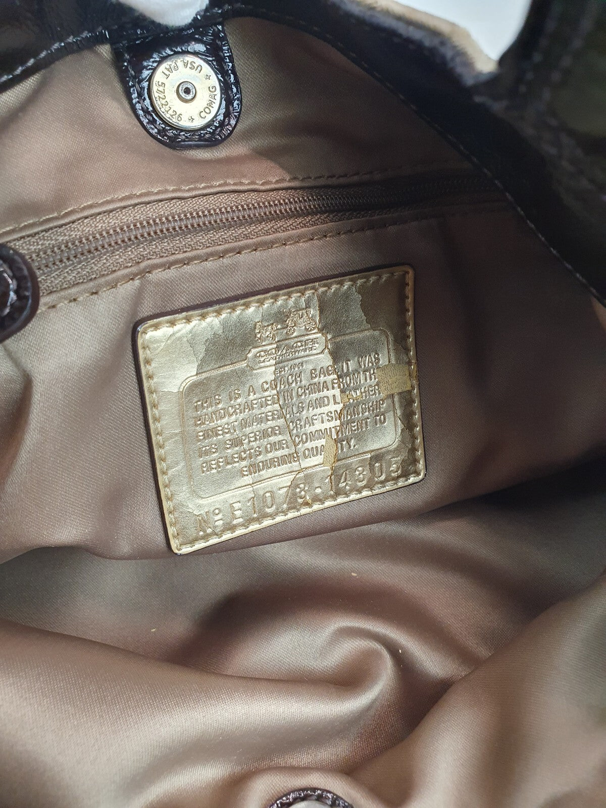 Coach Vintage Beige Signature Shoulder Bag with Brown Leather Handles