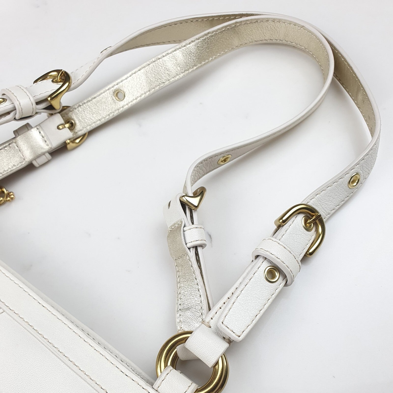 Coach White Leather Shoulder Bag with Gold Hardware