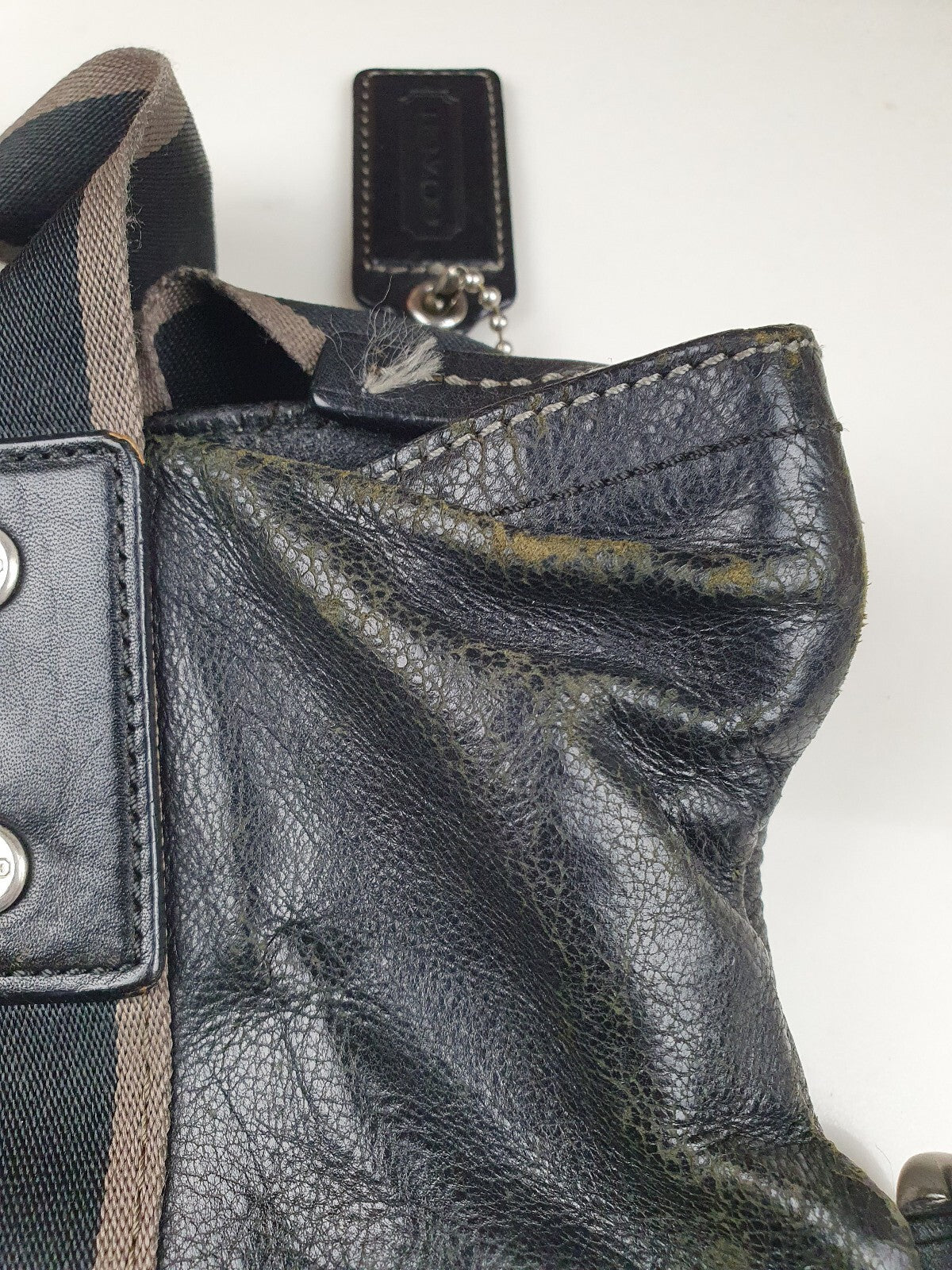 Coach Vintage Genuine Black Leather Tote Bag with Dual Front Pockets