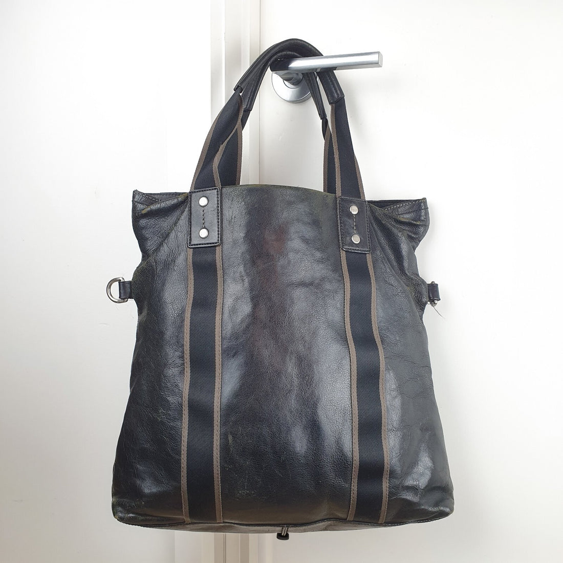 Coach Vintage Genuine Black Leather Tote Bag with Dual Front Pockets