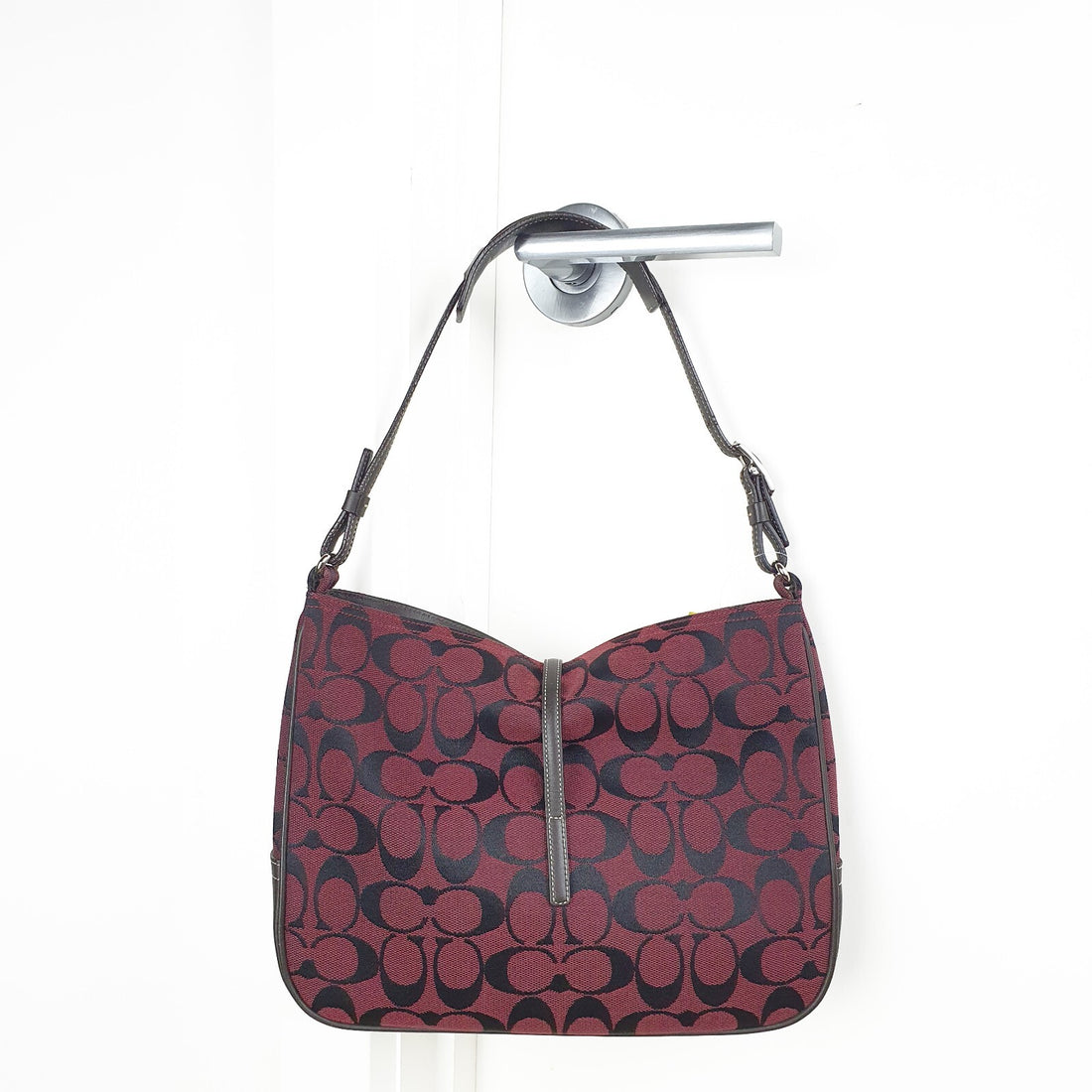 Authentic COACH Signature Coach One Shoulder Canvas Leather 6091 Shoulder Bag