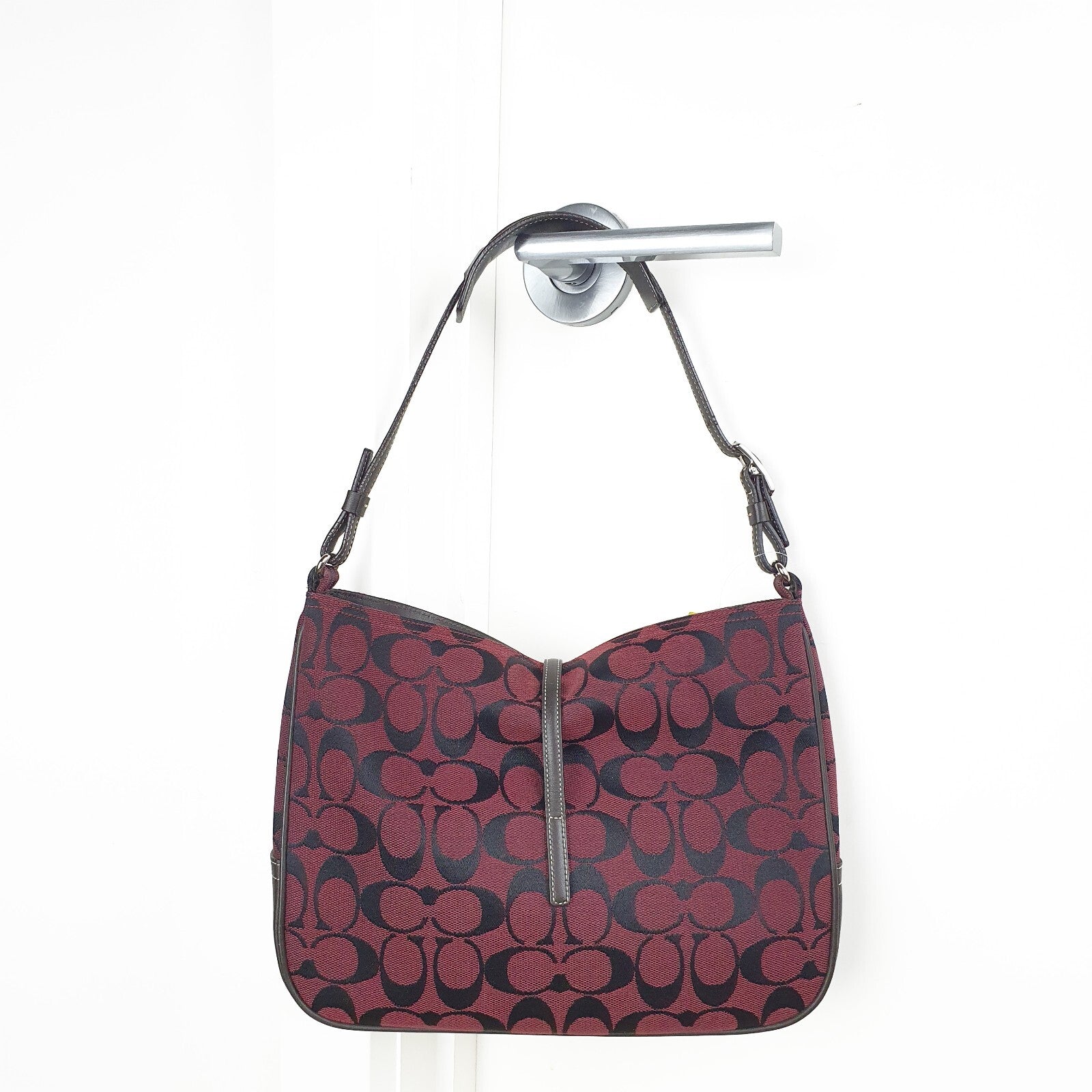 Authentic COACH Signature Coach One Shoulder Canvas Leather 6091 Shoulder Bag