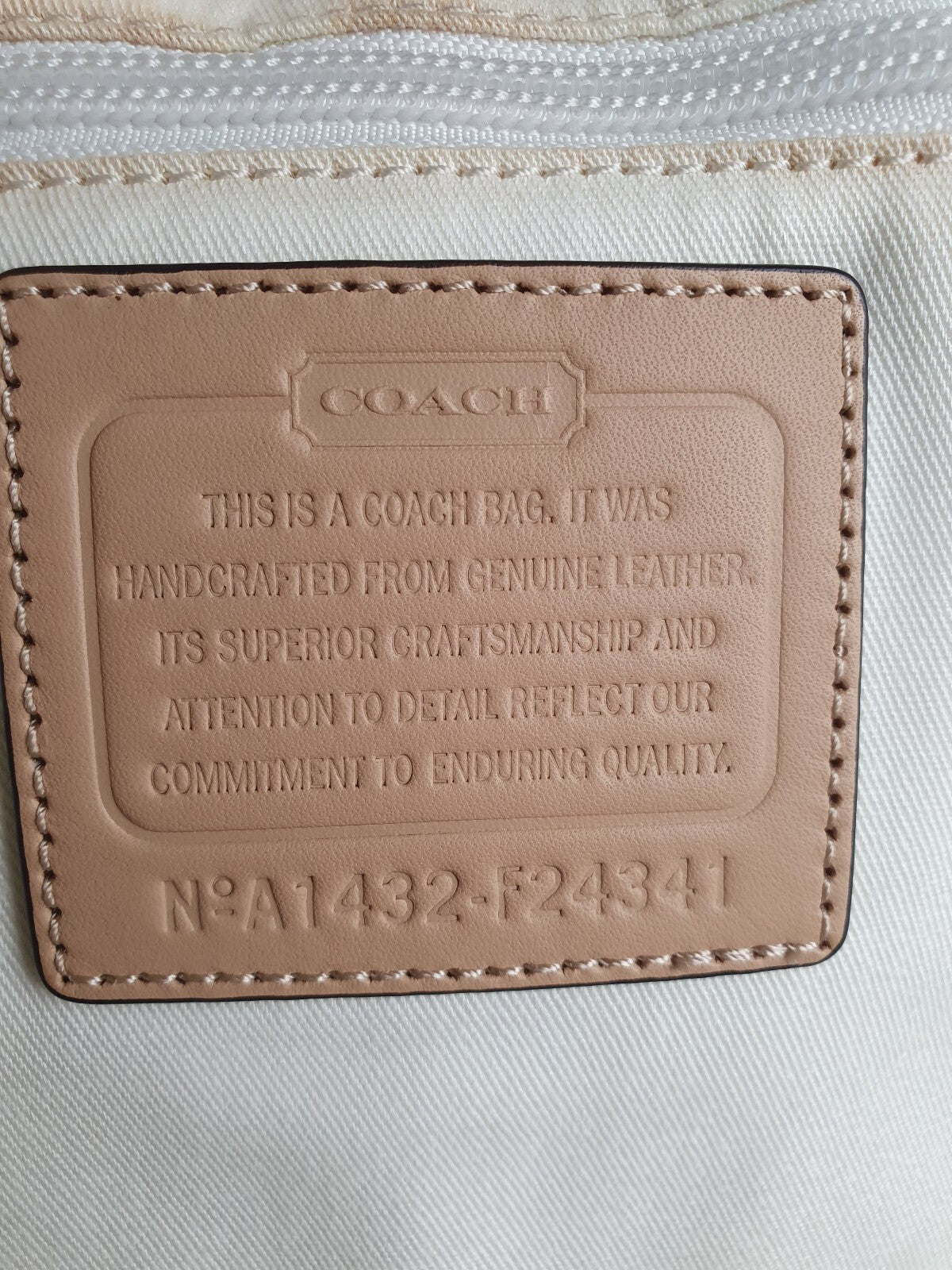 Coach Vintage White Tote Bag with Blue and Beige Handles