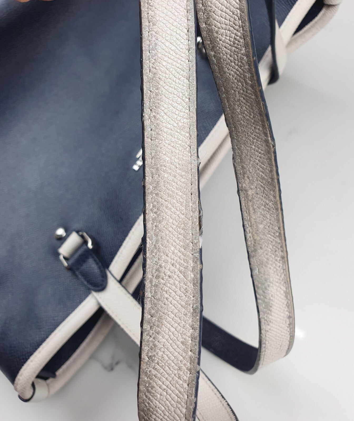 Coach Navy Blue and Cream Leather Tote Bag