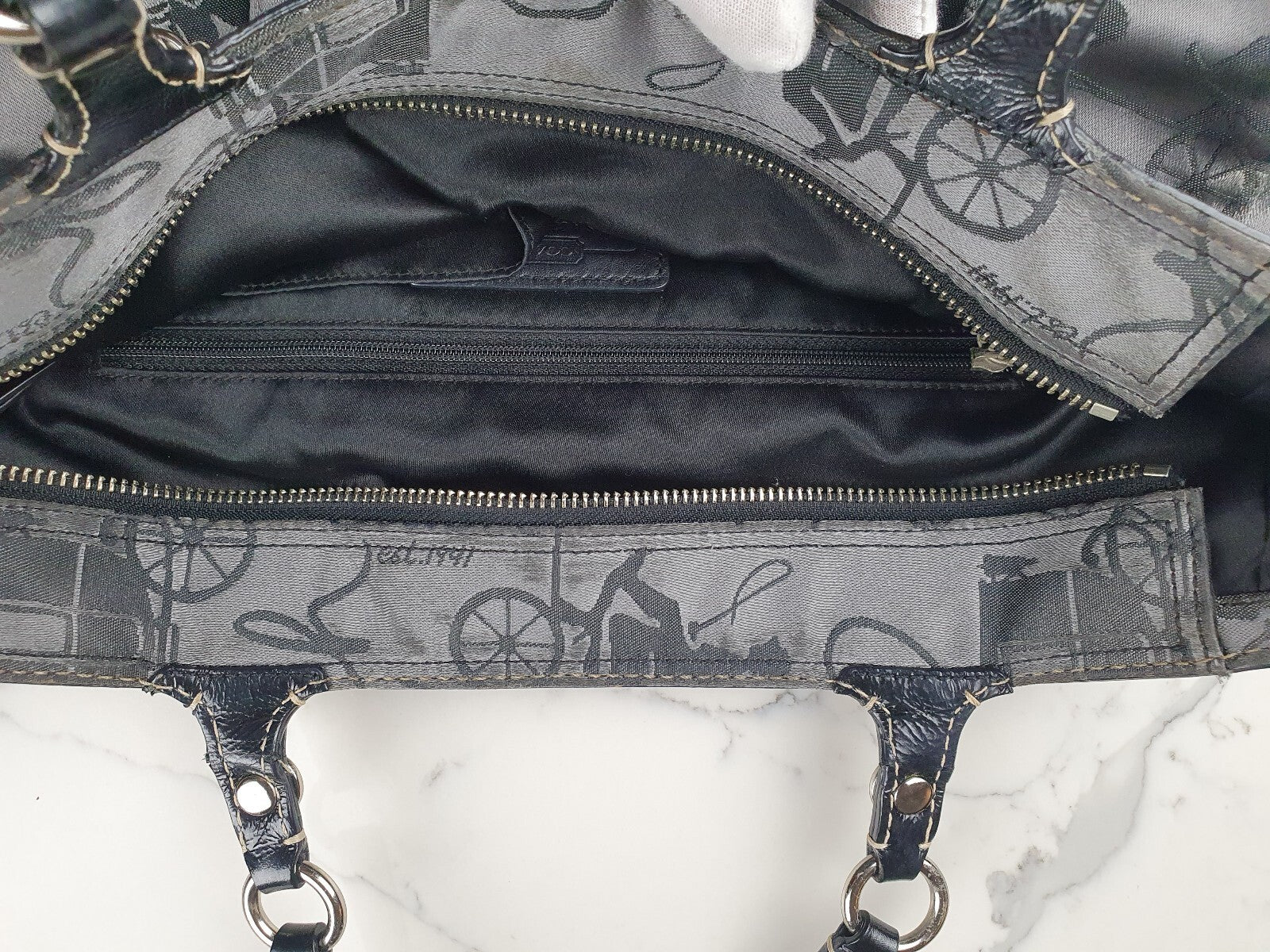 Vintage Coach Signature Print Shoulder Bag in Grey and Black