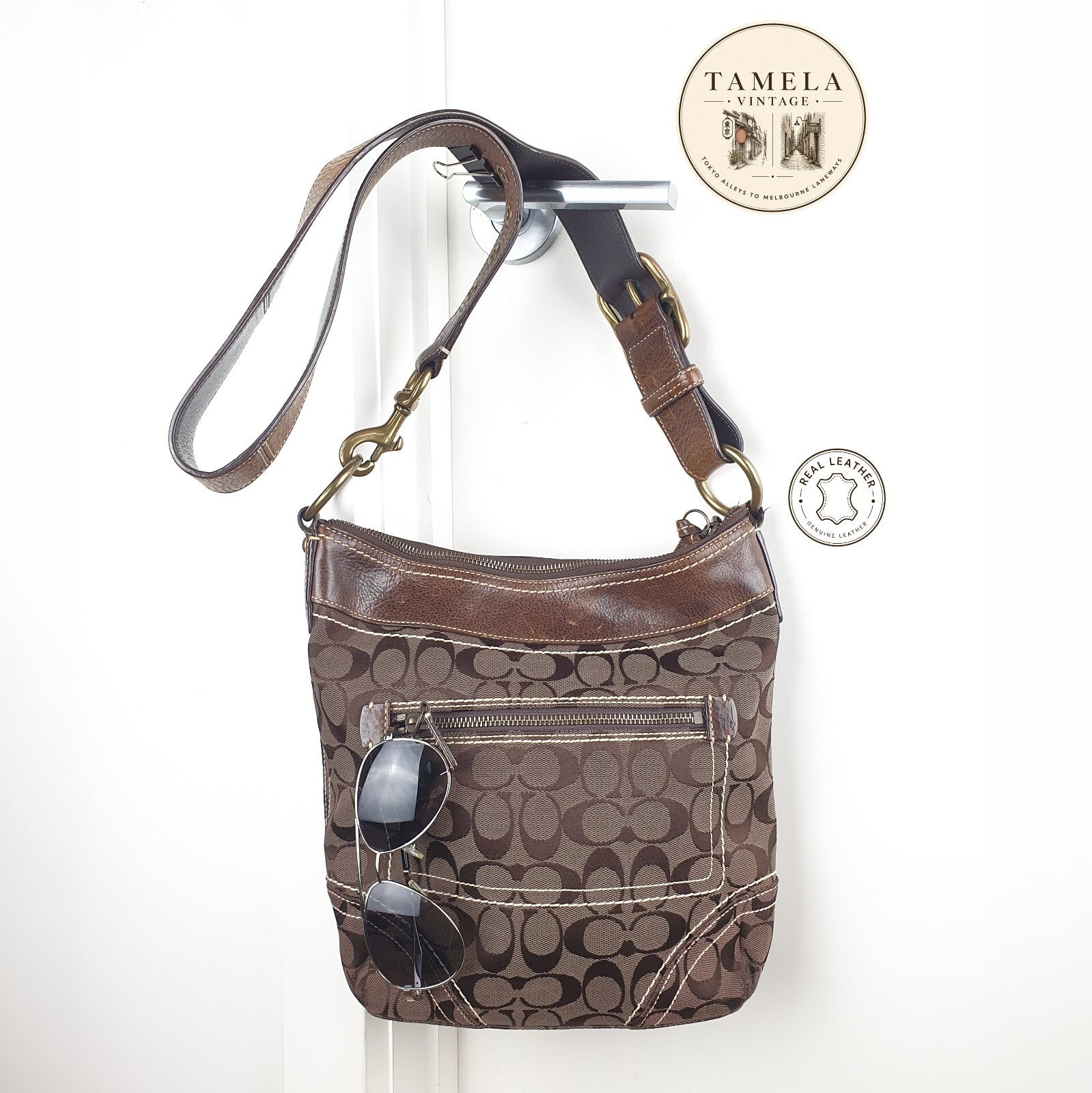 Coach Signature Brown Canvas & Leather Crossbody Bag