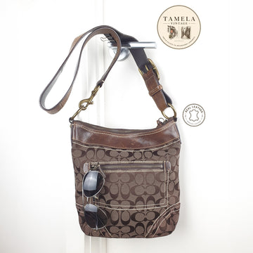 Coach Signature Brown Canvas & Leather Crossbody Bag