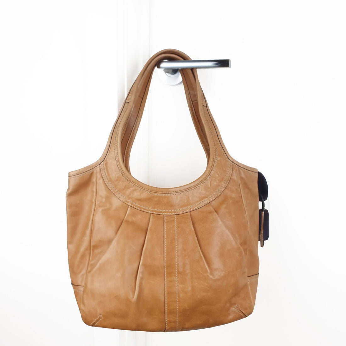 Coach Genuine Leather Tan Shoulder Bag with Colourful Interior Lining