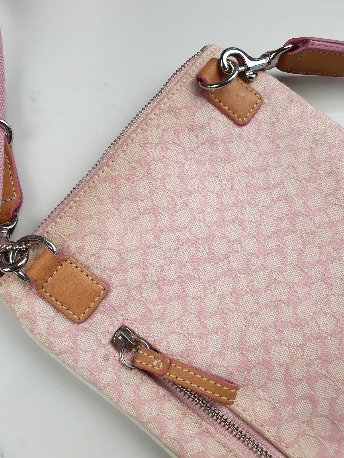 Coach Vintage Pink Signature Crossbody Bag with Adjustable Strap