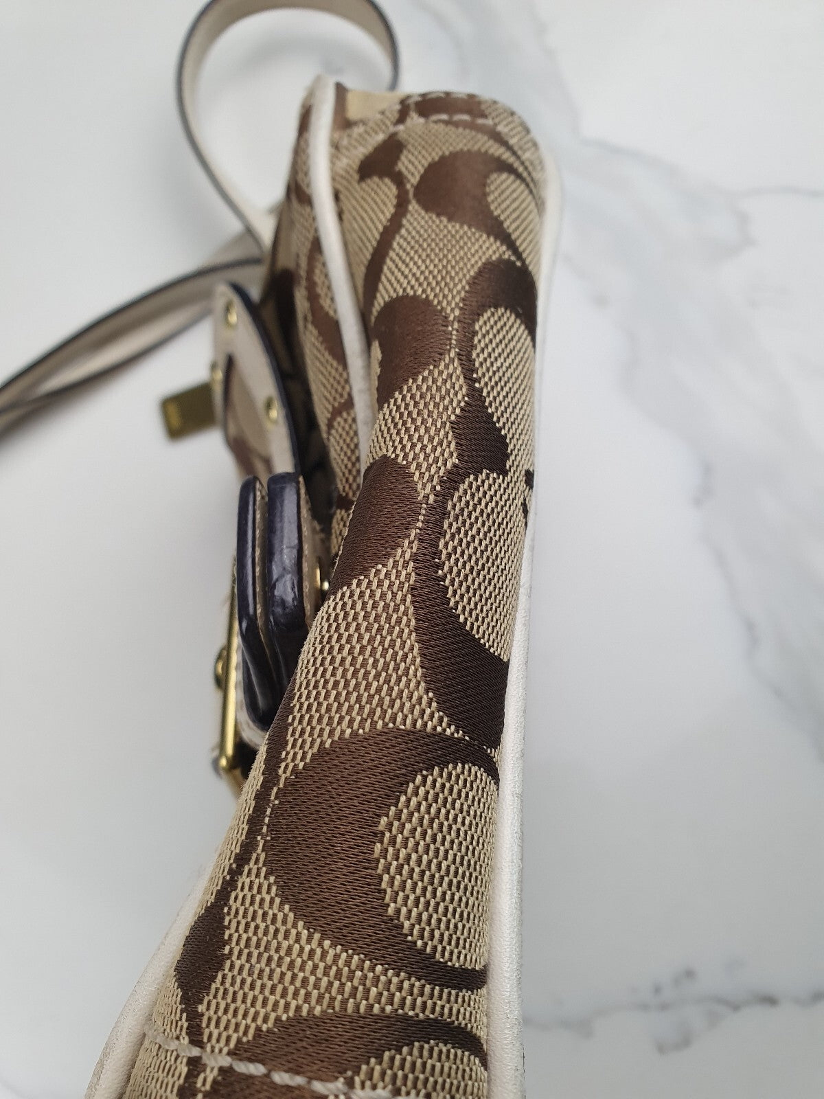 Coach Signature Canvas and Leather Shoulder Bag with Studded Detail