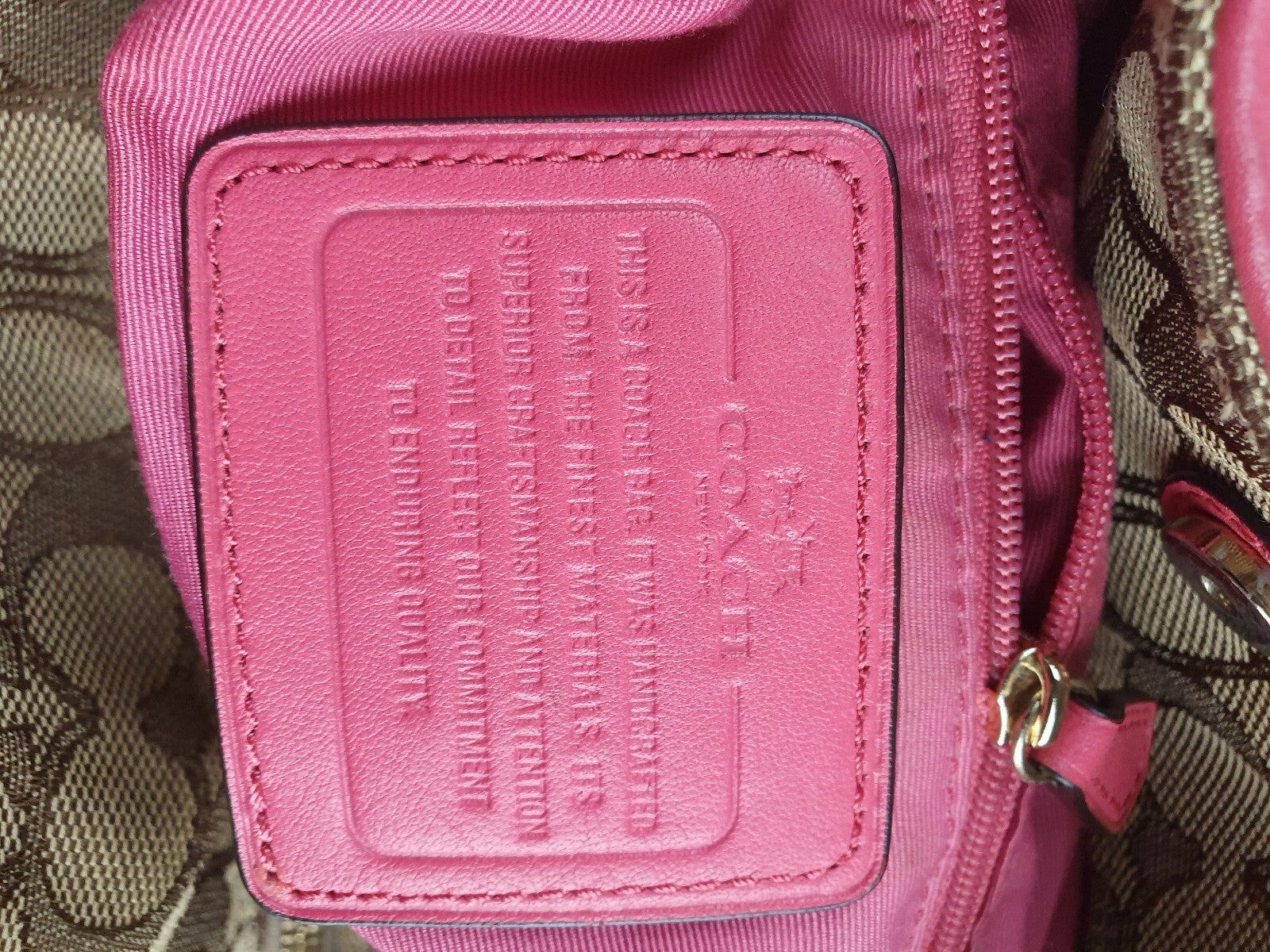 Vintage Coach Signature Canvas Shoulder Bag with Pink Leather Trim