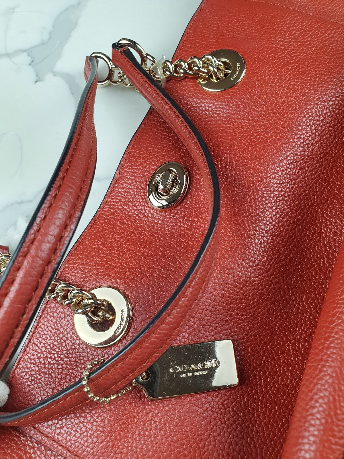 Coach Vintage Y2K Shoulder Bag in Burnt Orange Leather with Gold Chain Handles