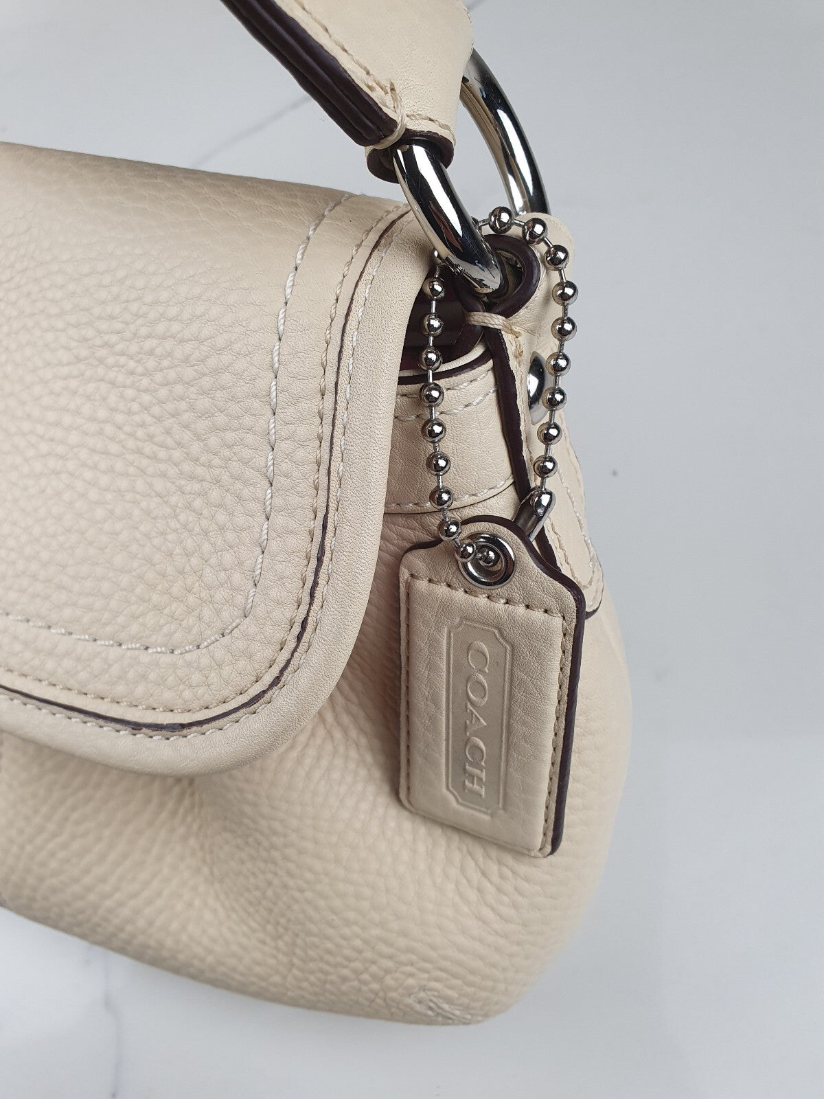 Coach Cream Leather Shoulder Bag with Pink Interior