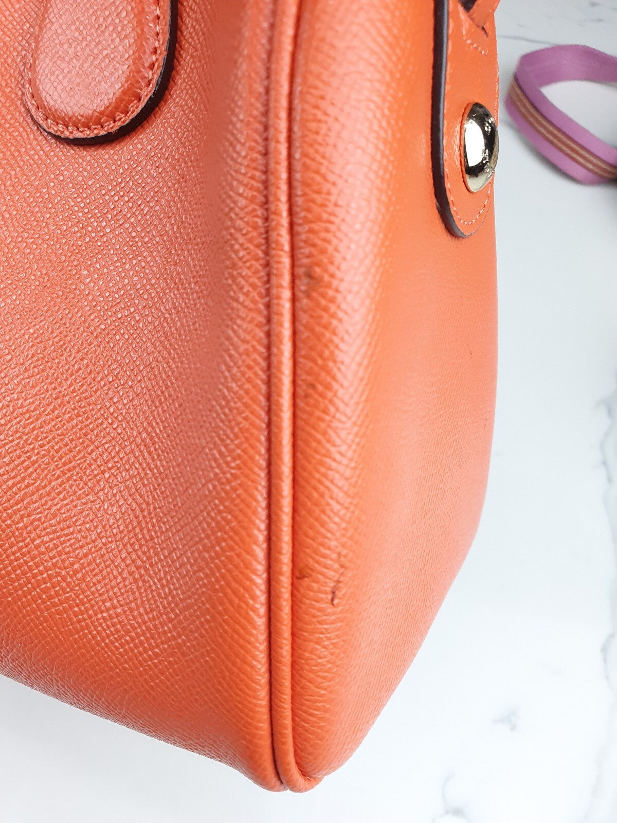 Coach Orange Leather Satchel Bag with Adjustable Strap