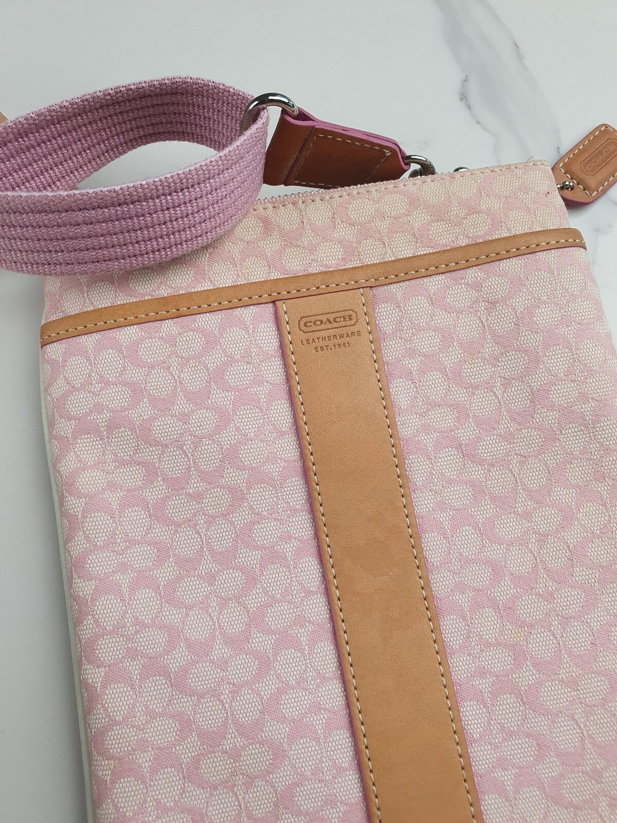 Coach Vintage Pink Signature Crossbody Bag with Adjustable Strap