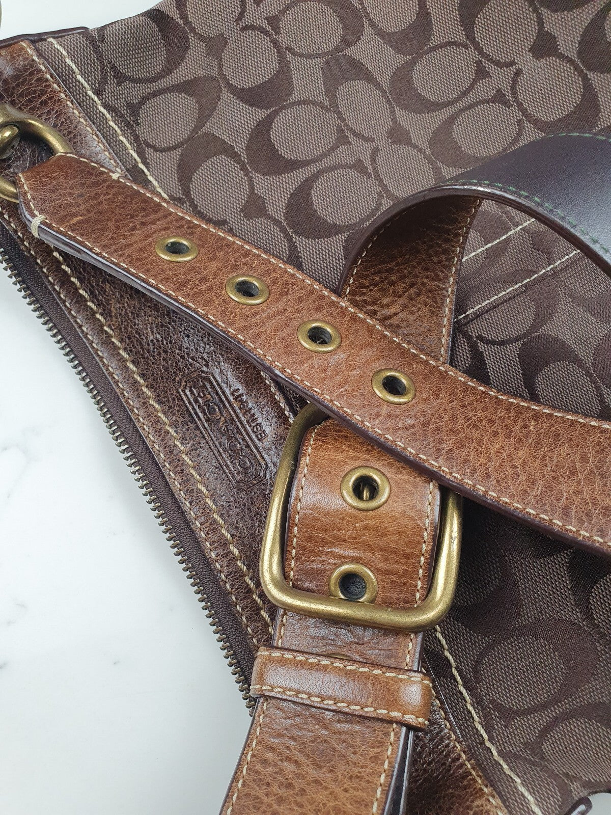 Coach Signature Brown Canvas & Leather Crossbody Bag