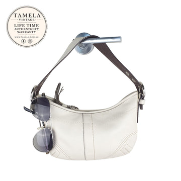 Coach Vintage Cream Leather Shoulder Bag with Brown Strap
