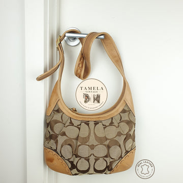 Coach Signature Canvas and Leather Hobo Shoulder Bag