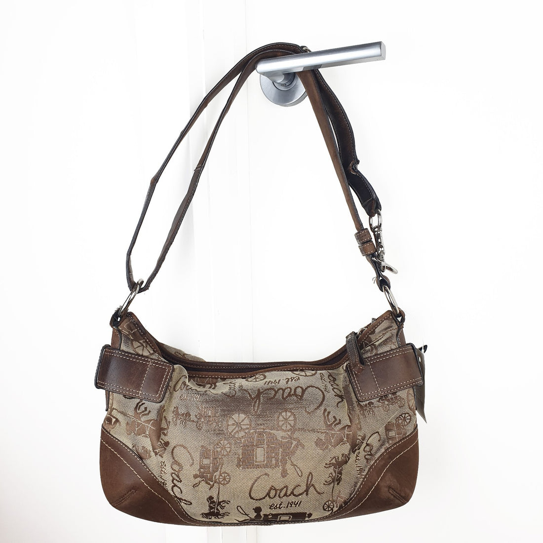 Coach Vintage Brown Leather and Canvas Shoulder Bag