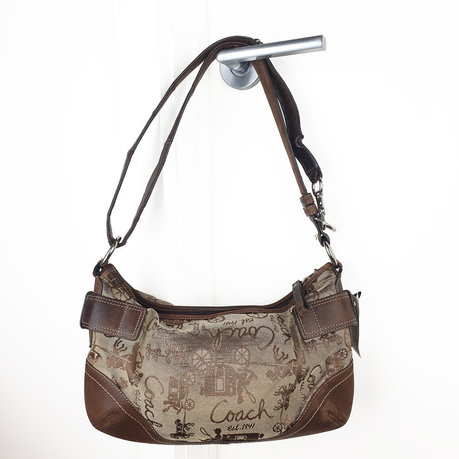 Coach Vintage Brown Leather and Canvas Shoulder Bag