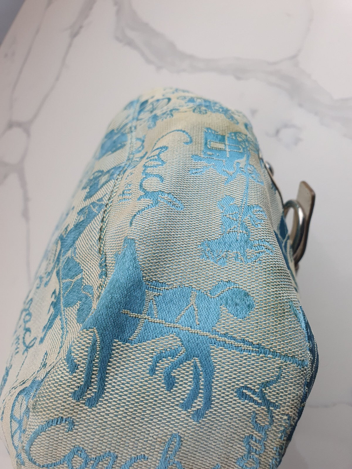 Coach Vintage Blue Canvas and White Leather Shoulder Bag