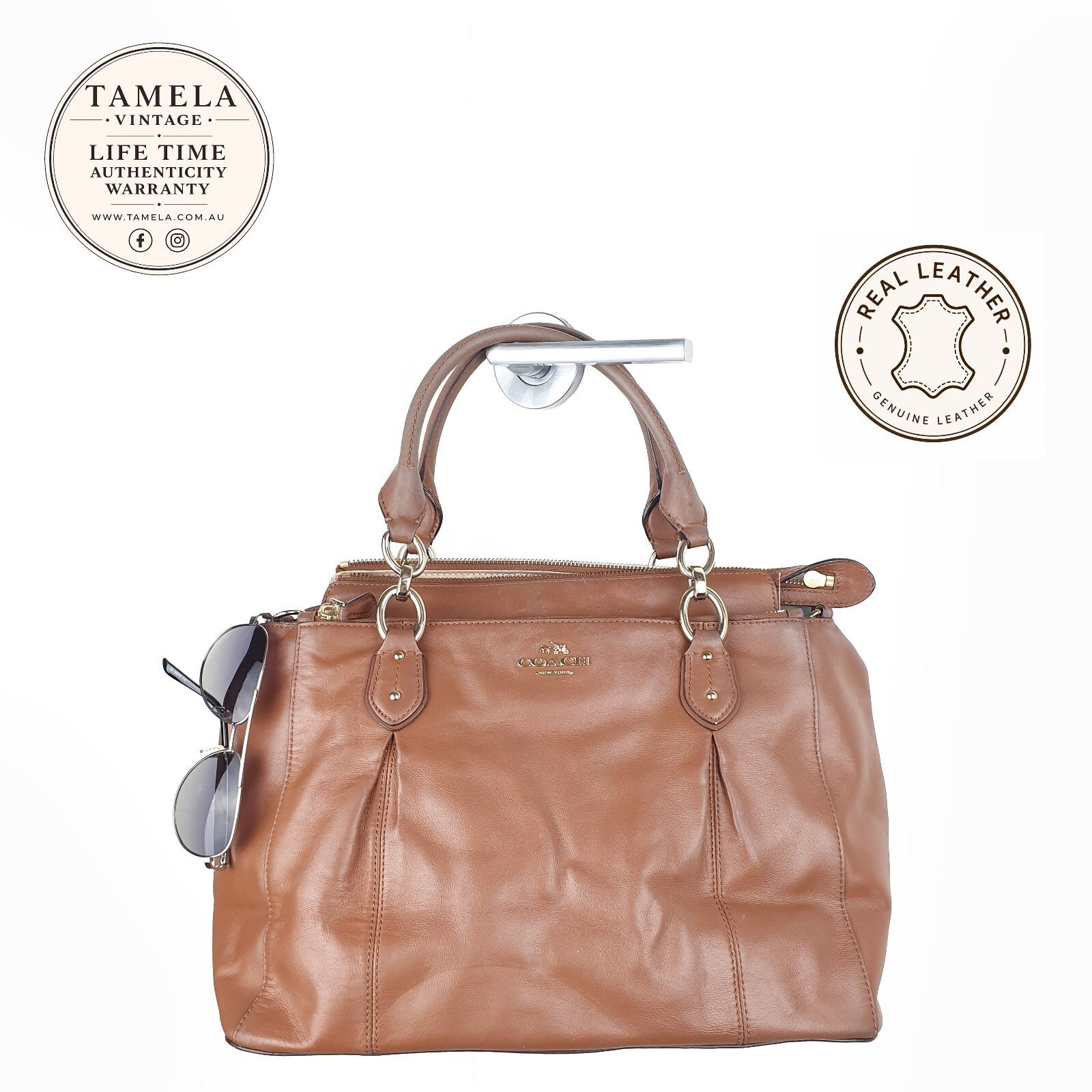 Coach Brown Leather Handbag with Gold Hardware