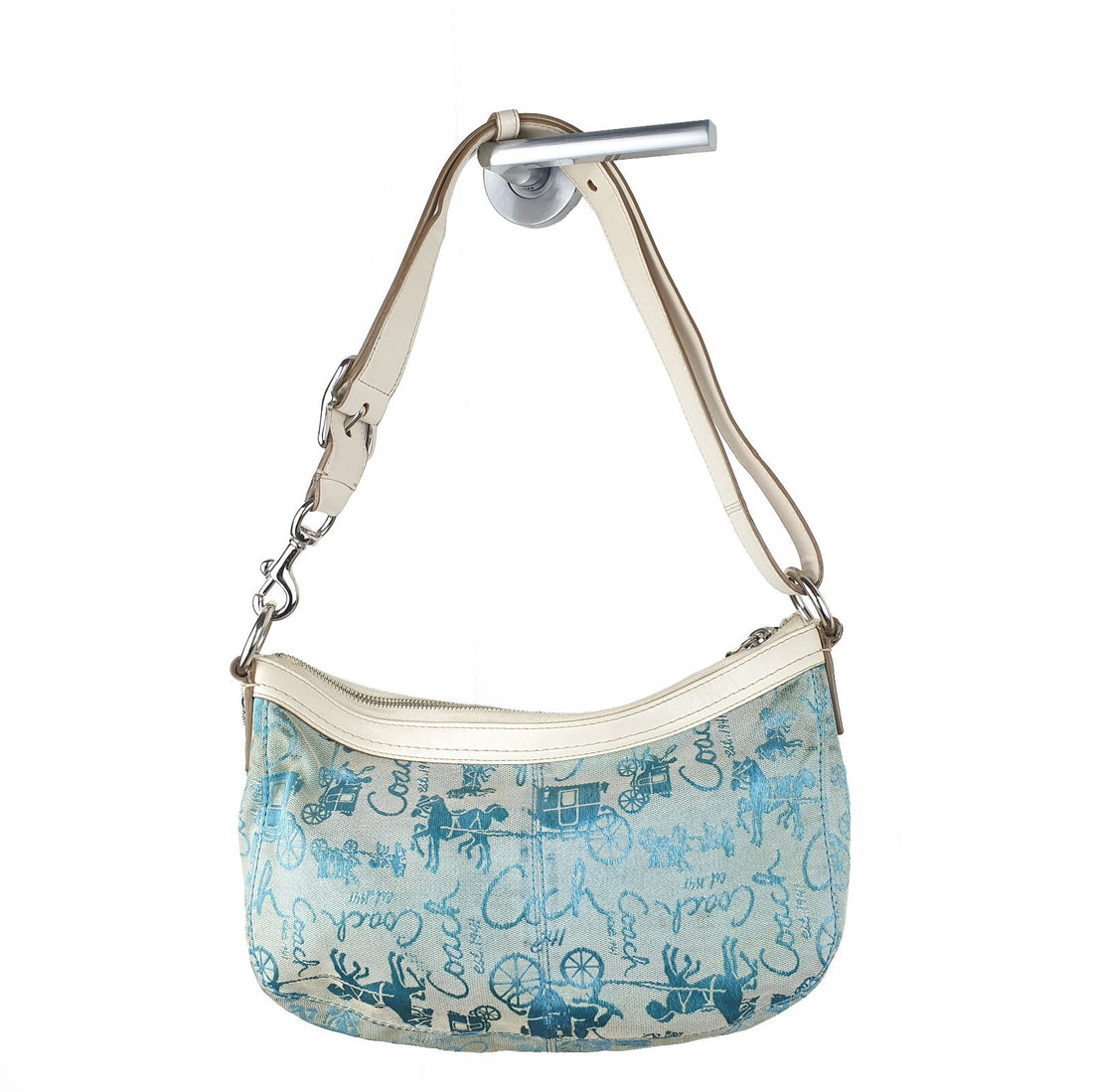 Coach Vintage Blue Canvas and White Leather Shoulder Bag