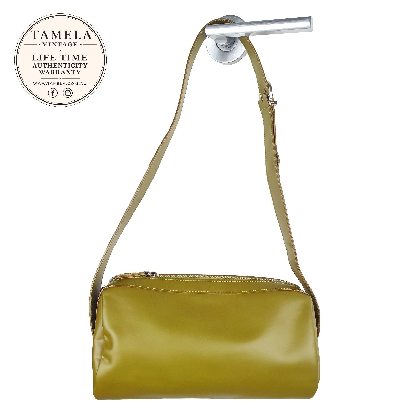 Salvatore Ferragamo Olive Green Leather Shoulder Bag with Adjustable Strap