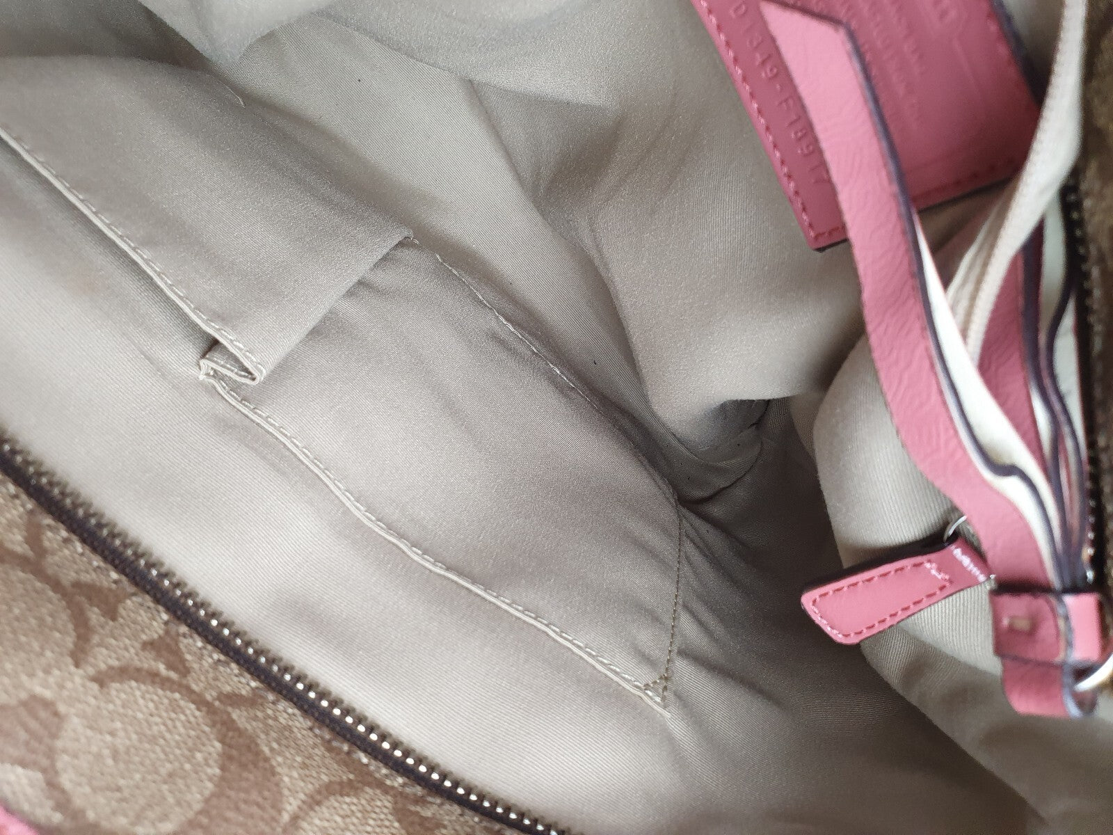 Coach Vintage Tote Bag with Signature Canvas and Pink Leather Trim