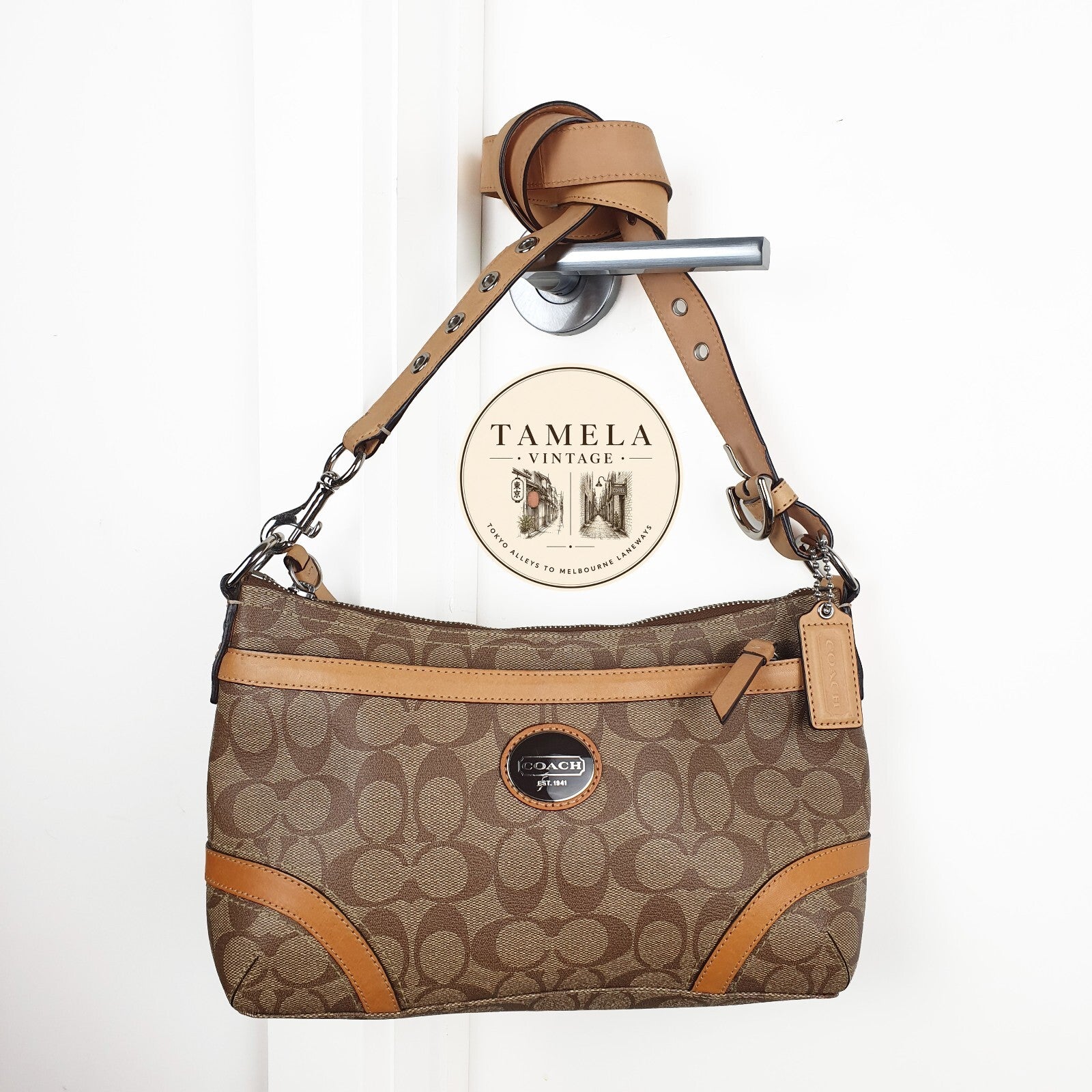Coach Signature Canvas and Leather Adjustable Shoulder Bag