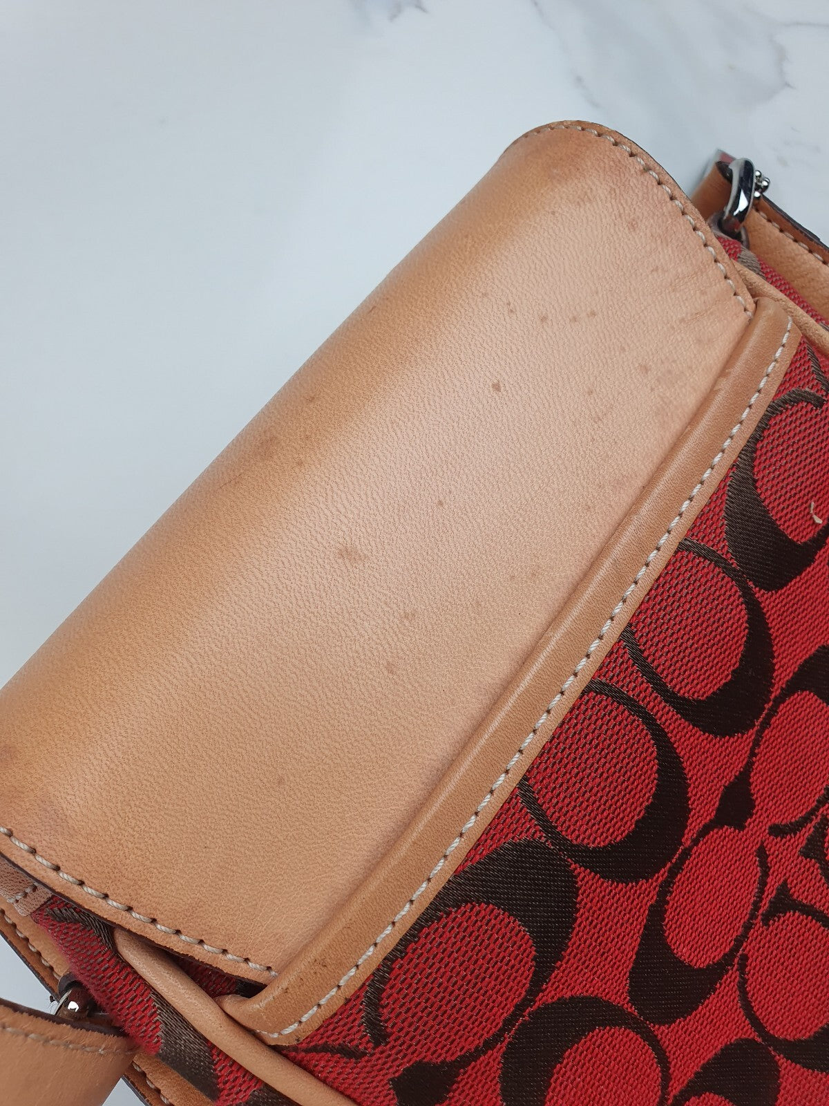 Coach Vintage Signature Crossbody Bag in Red and Tan Leather