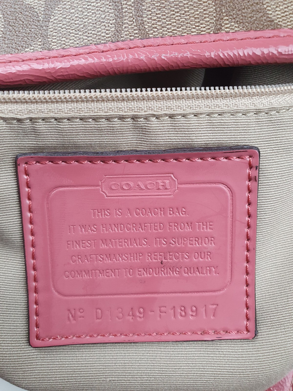 Coach Vintage Tote Bag with Signature Canvas and Pink Leather Trim