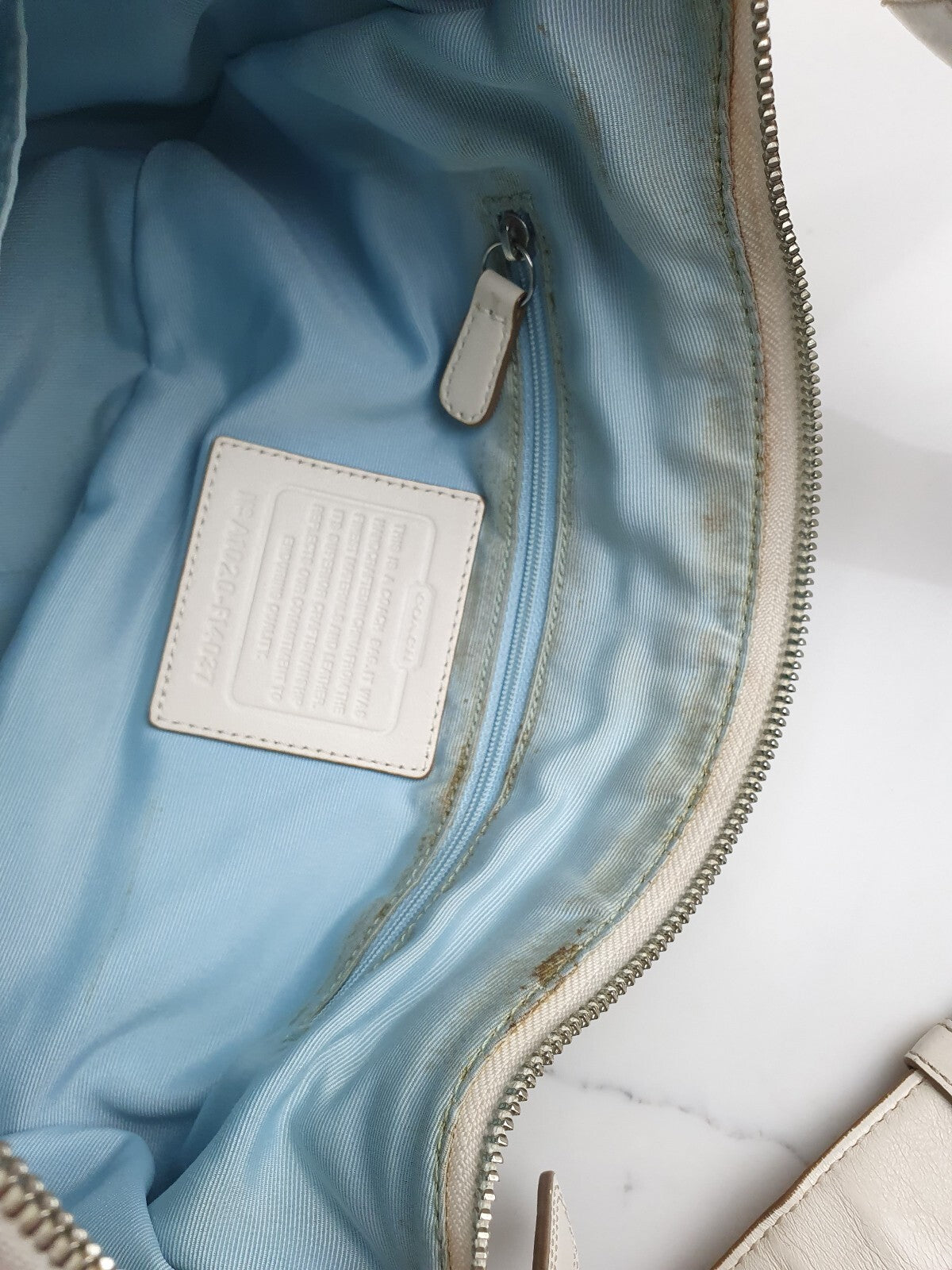 Coach Vintage Blue Canvas and White Leather Shoulder Bag
