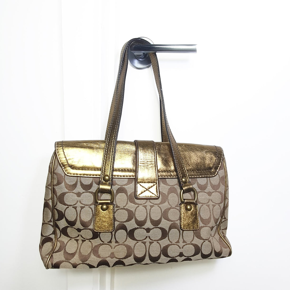 Authentic Coach brown and gold handbag