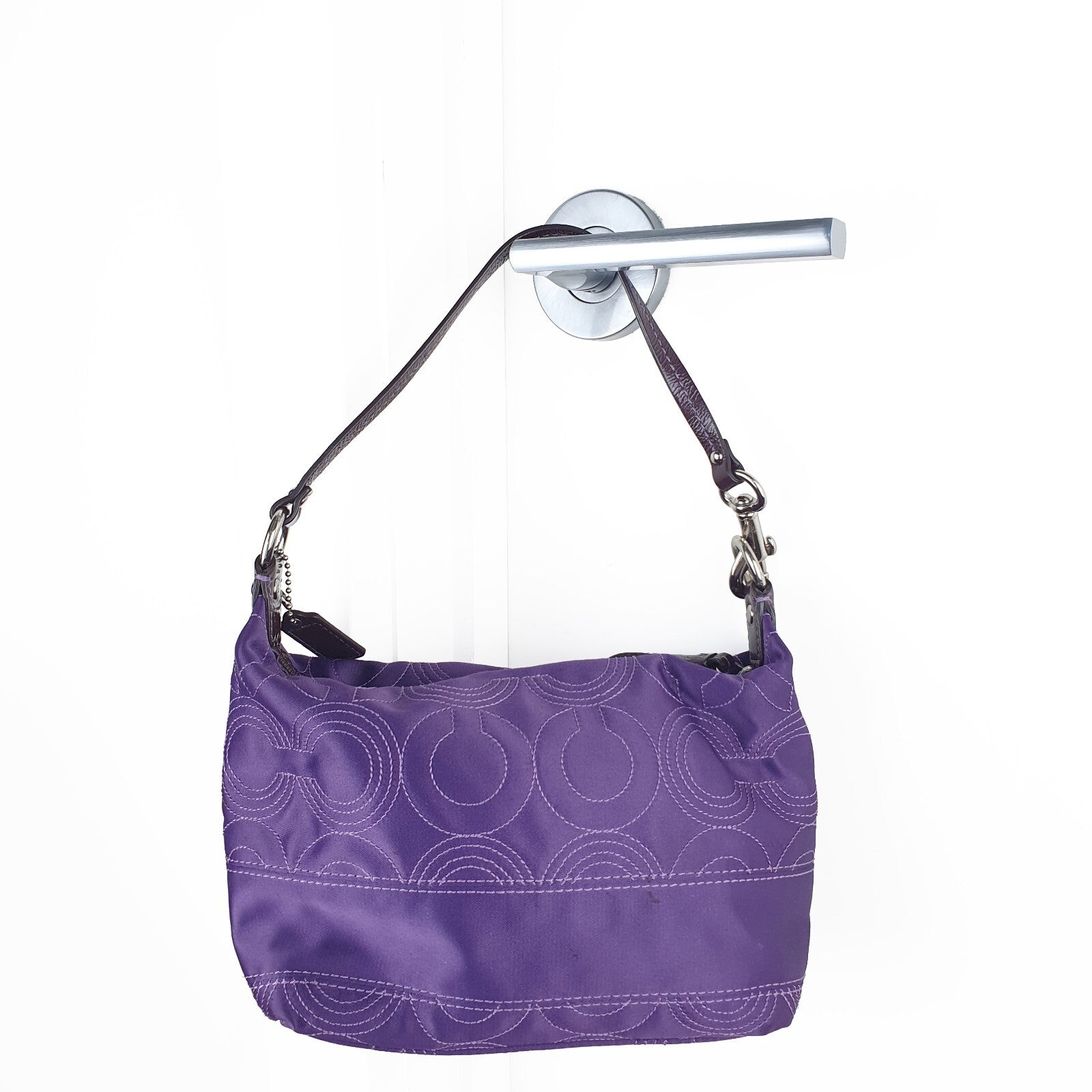 Coach Purple Quilted Nylon Shoulder Bag with Leather Strap